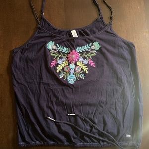 Navy Blue Aeropostale Floral Embroidered Tank Top Sz L